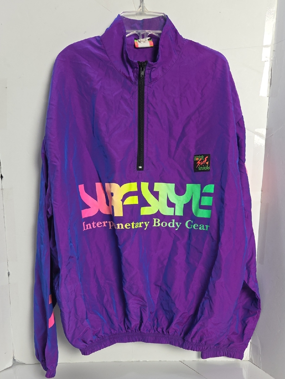 Surf Style Retro Purple Neon Iridescent Pullover Windbreaker